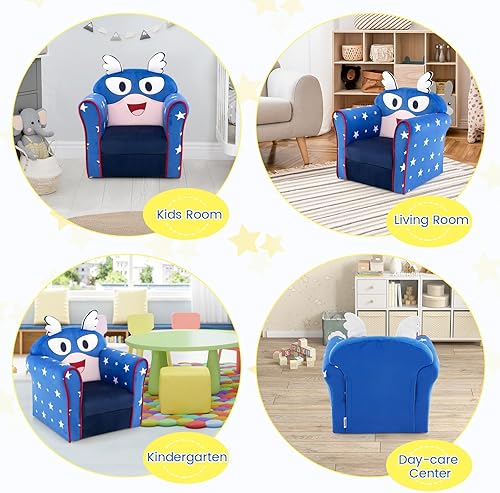 Miniatura 6 de Costzon Flyman - Sofá para niños, sillón con reposabrazos con patrón, muebles para niños pequeños con construcción de madera resistente, preescolar,