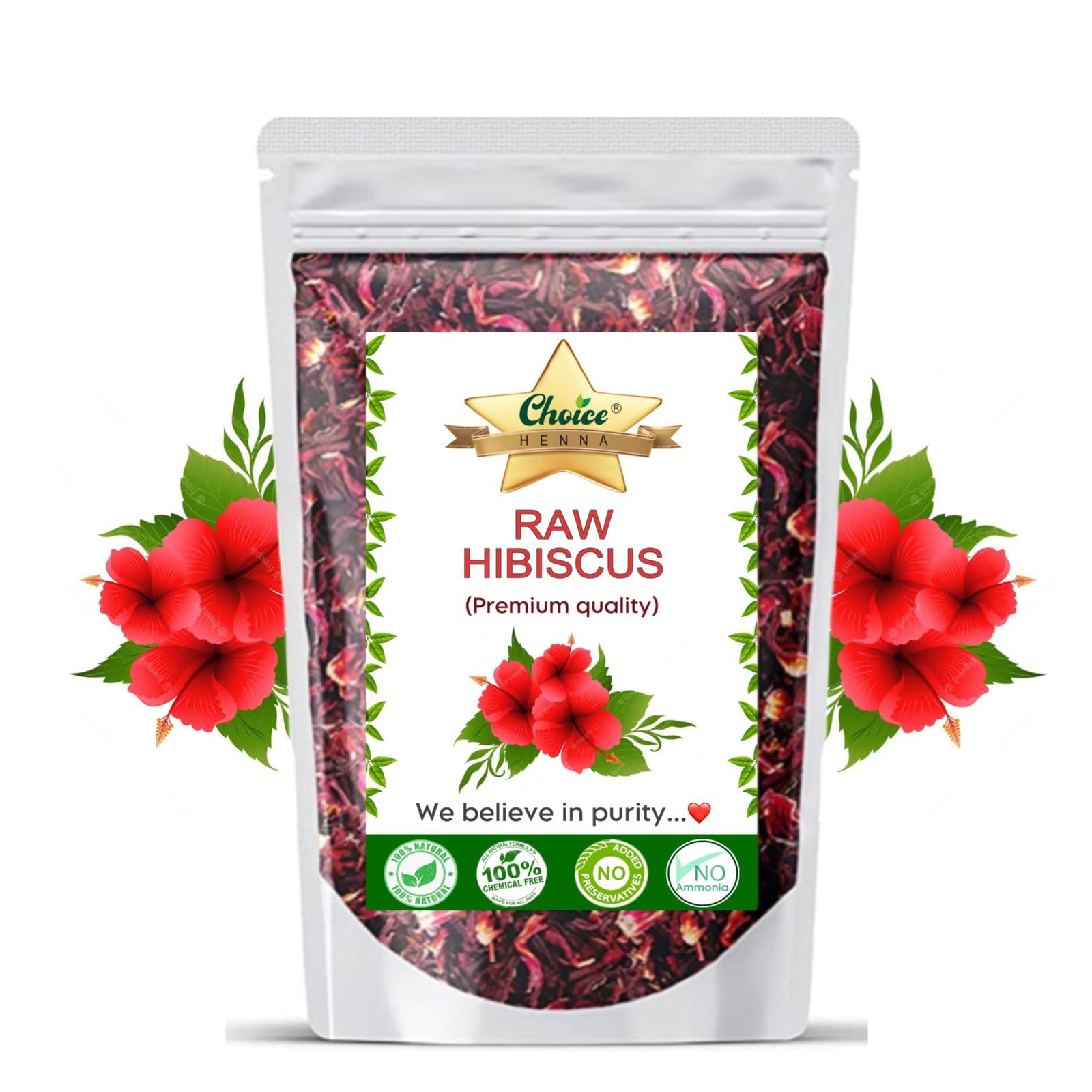 Organic Raw Hibiscus -100g |Dry Hibiscus Flower |Rosa-Sinensis for Hair Care & FacePack |Gudhal Ka Phool for Hair growth, Skin Care|Pure raw form 100% pure and natural dried Hibiscus flower