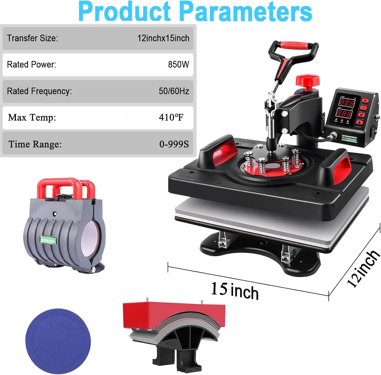 Casulo 5 in 1 Heat Press Machine Combo, 360-Degree Rotation Tshirt Press Machine Digital Sublimation, Multifunctional Heat Press 12x15 Inch Heat Transfer for T-Shirts Mug Hats Plate Cap