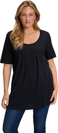 Ulla Popken Womenswear Plus Size Curvy Essential Front Pleat Tee 796473