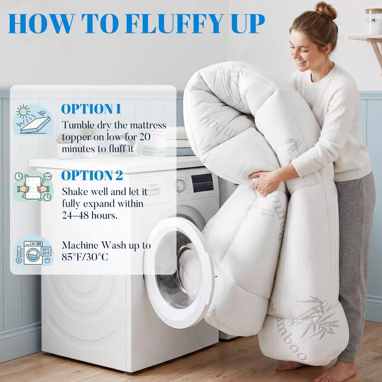 Ubauba 100% Waterproof Queen Size Mattress Topper, Viscose Made from Bamboo Pillow Top Mattress Protectorfor Back Pain Relief, Breathable Cooling Mattress Pad for Hot Sleeper, 8-21 Inch Deep Pocket