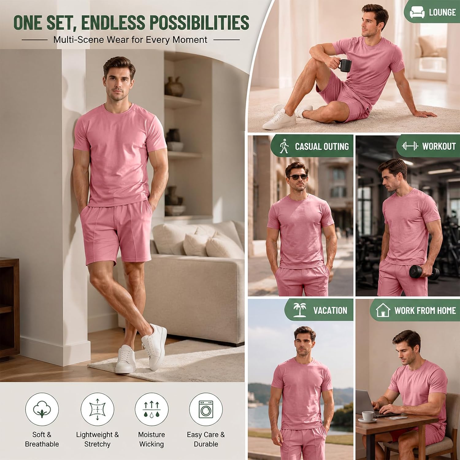 GINGTTO Mens Short Sets 2 Piece Outfits Fashion Summer Tracksuits Casual Set