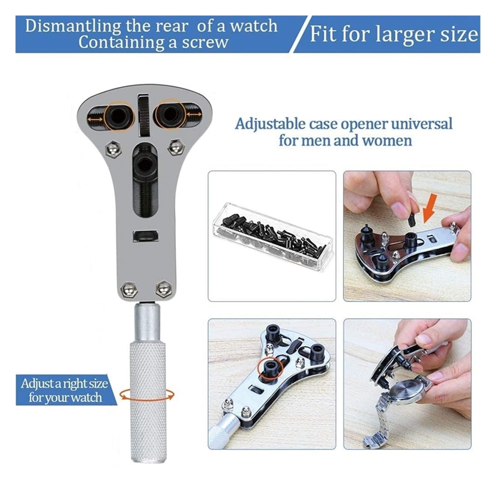 Kit de herramientas para relojes, herramienta de reparación de relojes, herramienta de reemplazo de batería, herramienta de ajuste de correa de reloj, herramienta de extracción de fondo de reloj, herr
