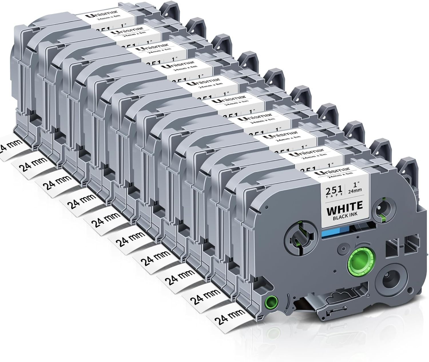 Unismar 24mm 0.94'' Label Tape Compatible for Brother TZe-251 TZe251 TZe Laminated White 1 Inch Tape Work for Ptouch PTD600 PT-P700 PT-2430PC PT-D600VP PT-P900W, 1" x 26.2', Black on White, 10Pack