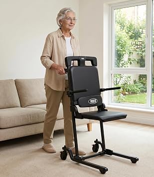 VOCIC Movable Electric Chair Lift, Floor Lift for Elderly Falls with Leather Padded Seat, Short-Distance Transport, Help Stand from Floor for Seniors, Supports 440 LBS, AX35 PRO, Black