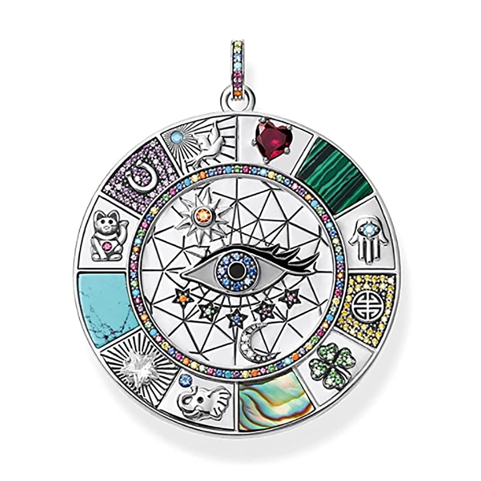 Magical Lucky Symbols Amulet Necklace, Personalised Vintage Stainless Steel Pendant with Chain for Men&Women (Size : 45cm)