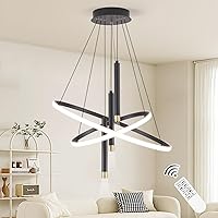 Vista 24 de Lámpara de araña LED moderna, regulable, lineal negra, con cuadrados, lámpara colgante de comedor de 39 pulgadas, lámpara colgante de isla de cocina