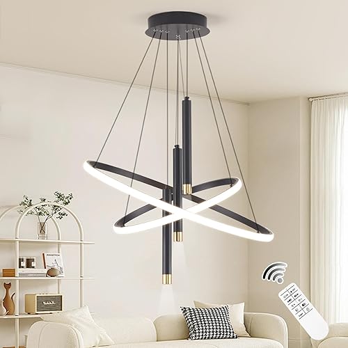 Miniatura 24 de Lámpara de araña LED moderna, regulable, lineal negra, con cuadrados, lámpara colgante de comedor de 39 pulgadas, lámpara colgante de isla de cocina