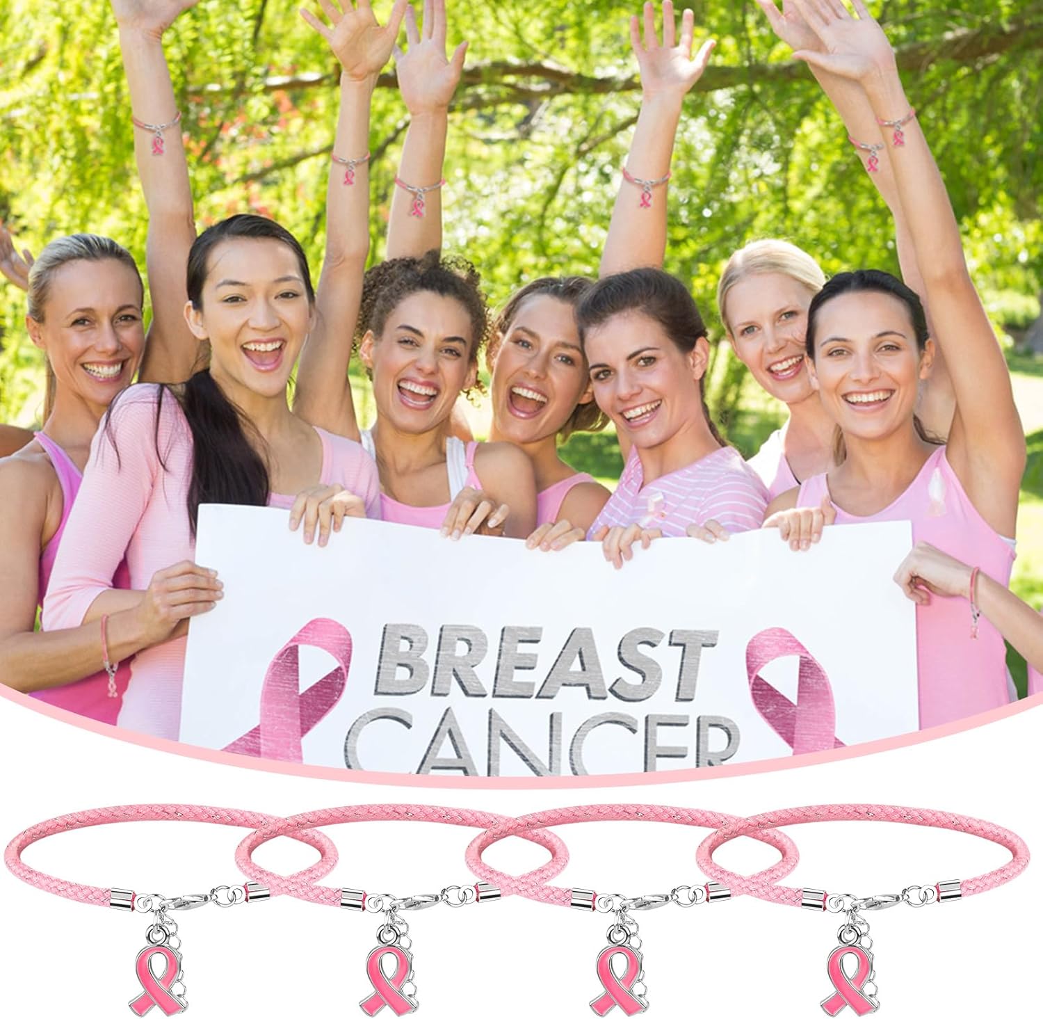 Karenhi 24 Pcs Breast Cancer Awareness Adjustable Bracelets with Pink Ribbon Charms for Women Breast Cancer Awareness Gifts - Image 4