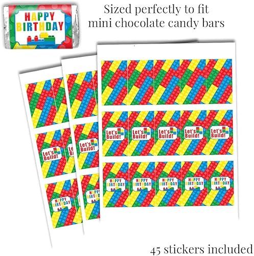 Miniatura 5 de Kit de calcomanías para fiesta de cumpleaños de bloques de construcción y ladrillos, 429 piezas, incluye 60 calcomanías circulares de 2 pulgadas