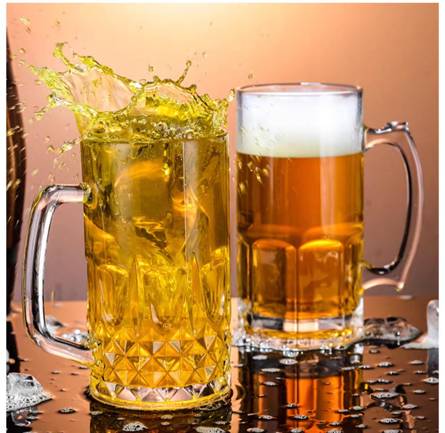 Lot de 2 grandes tasses à bière en verre transparent avec poignée – Verre épais et résistant – 940 ml – Verres à bière sans plomb pour homme, fête, bar