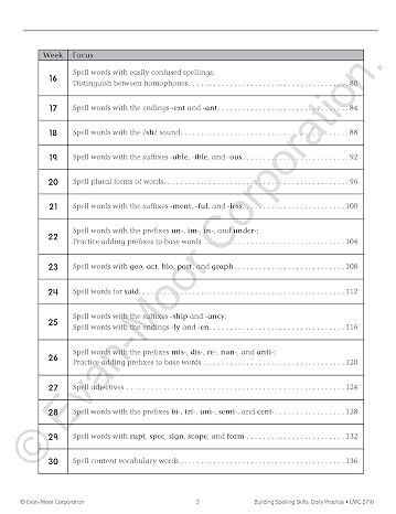 Evan-Moor Building Spelling Skills, Grade 6 - Homeschooling & Classroom Resource Workbook, Reproducible Worksheets, Teaching Edition, Spelling Strategies, Reading and Writing Skills