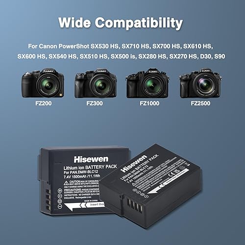 Miniatura 3 de Hisewen Batería DMW-BLC12 (paquete de 2) y kit de cargador dual compatible con Panasonic Lumix G85 G7 DC-FZ1000 II DC-G95 DMC-G85 DMC-GH2 DMC-G5