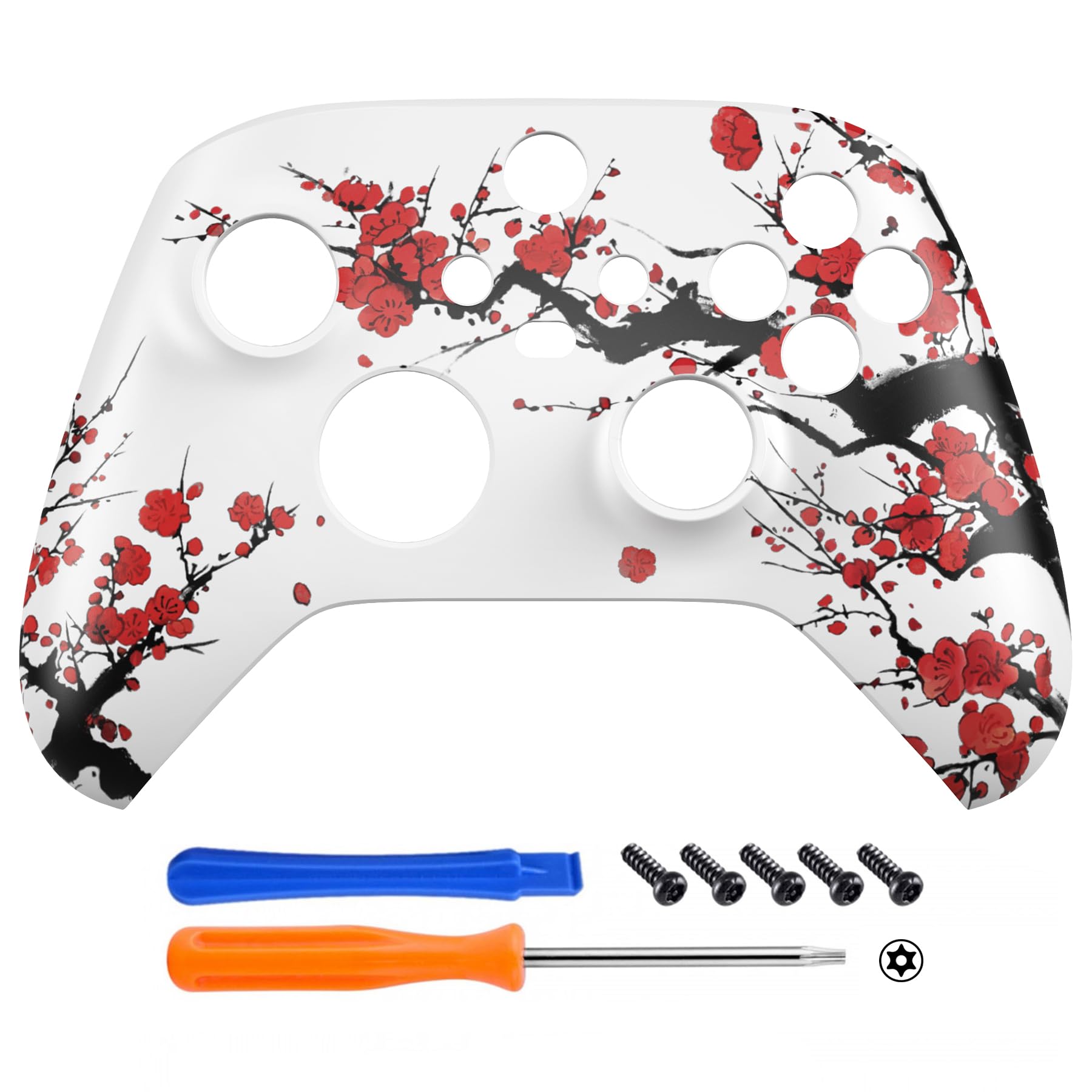 eXtremeRate Front Gehäuse Case für Xbox Series X/S Controller Model 1914, DIY-Ersatz Hülle Faceplate Skin Shell Cover Zubehör für Xbox Core Controller(Winter Pflaumeblüte)-KEIN Controller