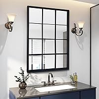 OUSHUAI Black Rectangle Window Pane Grid Mirror, 24x36 Inch Minimalist Wall Mounted Decor for Entryway, Hallway, Living Room