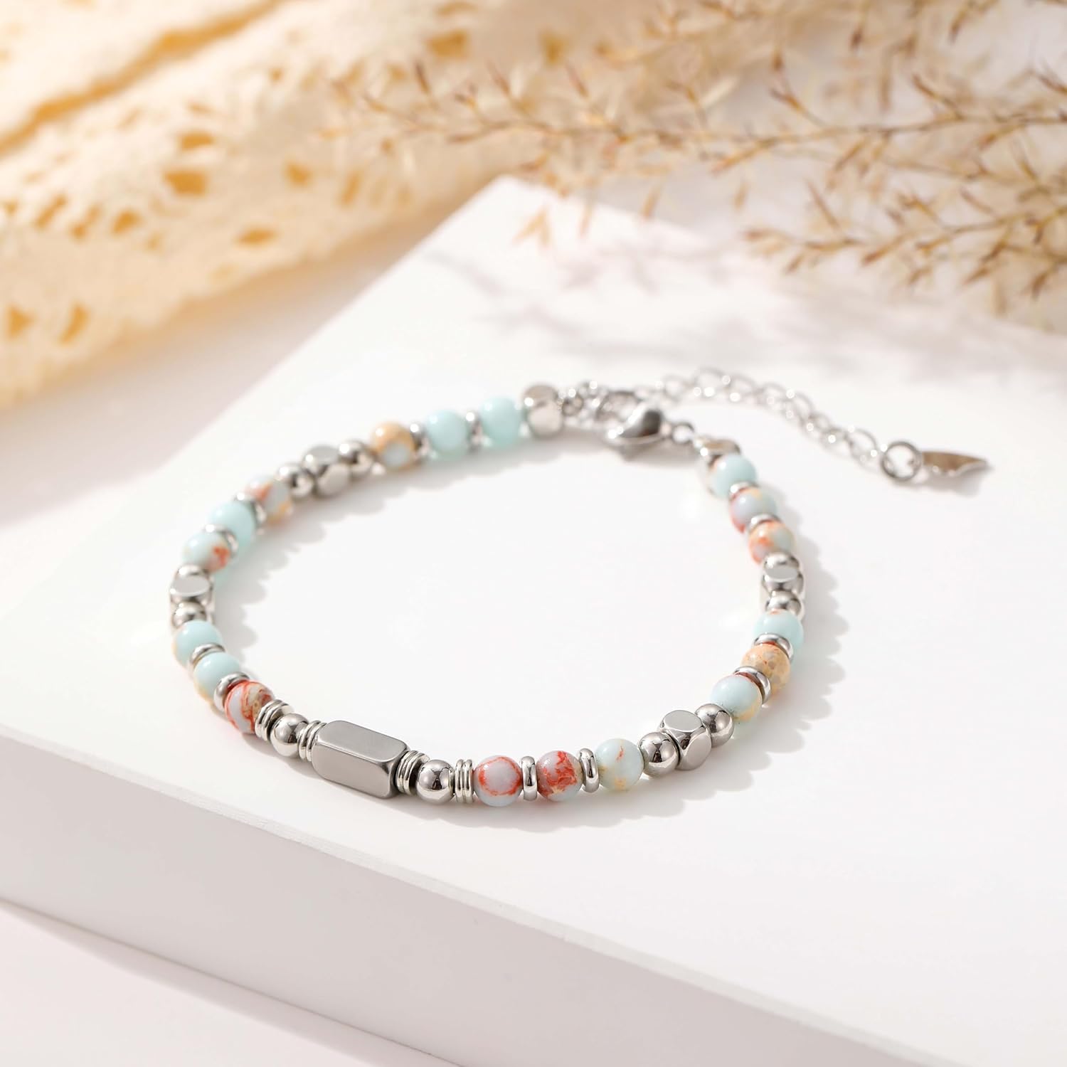 Gemstone Beaded Bracelets For Women,Boho Stainless Steel Bracelet,Jewelry Gifts For Family, Friends, Parents - Image 2