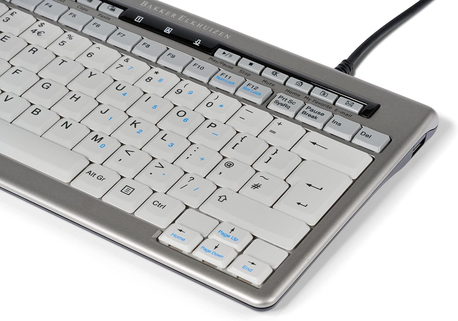 Close-up view of the function keys and media controls on the BakkerElkhuizen BNES840DUK keyboard