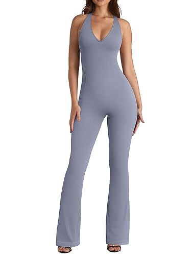 OQQ Jumpsuits for Women Fall Winter Halterneck Sleeveless Lace-Trim Flared Jumpsuit