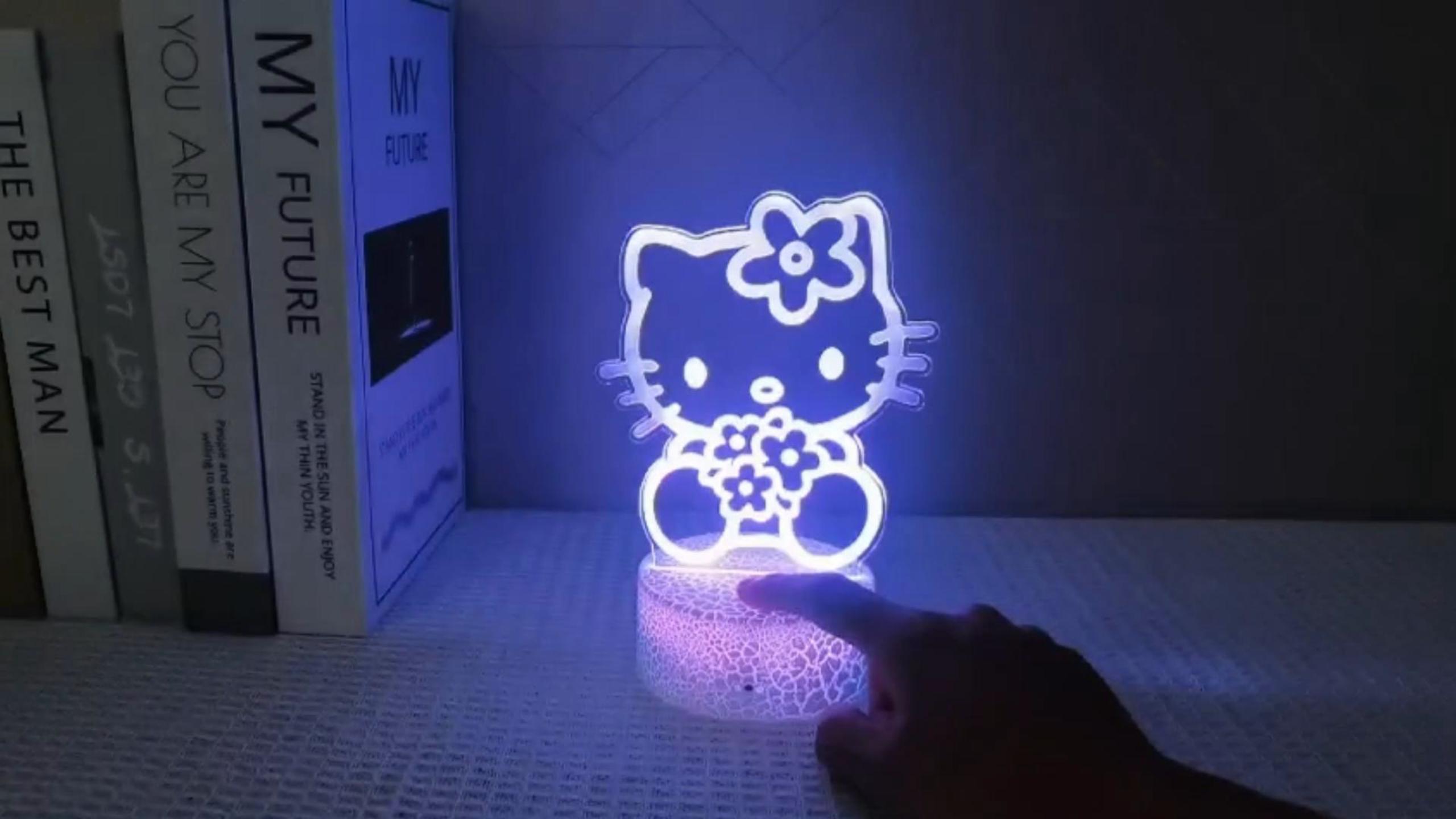 Image of sunduck Pink Kitty Acrylic Night Light with Corded Control- Dreamy Girls Room Decor, Perfect Birthday /Christmas Gift for Kids, Unique Holiday Present (Kitty3PC)