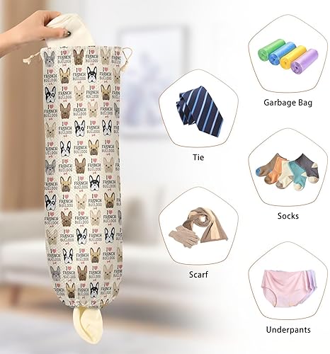 Miniatura 4 de KJIZMO Soporte de bolsa de plástico con patrón de bulldog francés, versátil para montaje en pared, organizador de bolsas de plástico con cordón para
