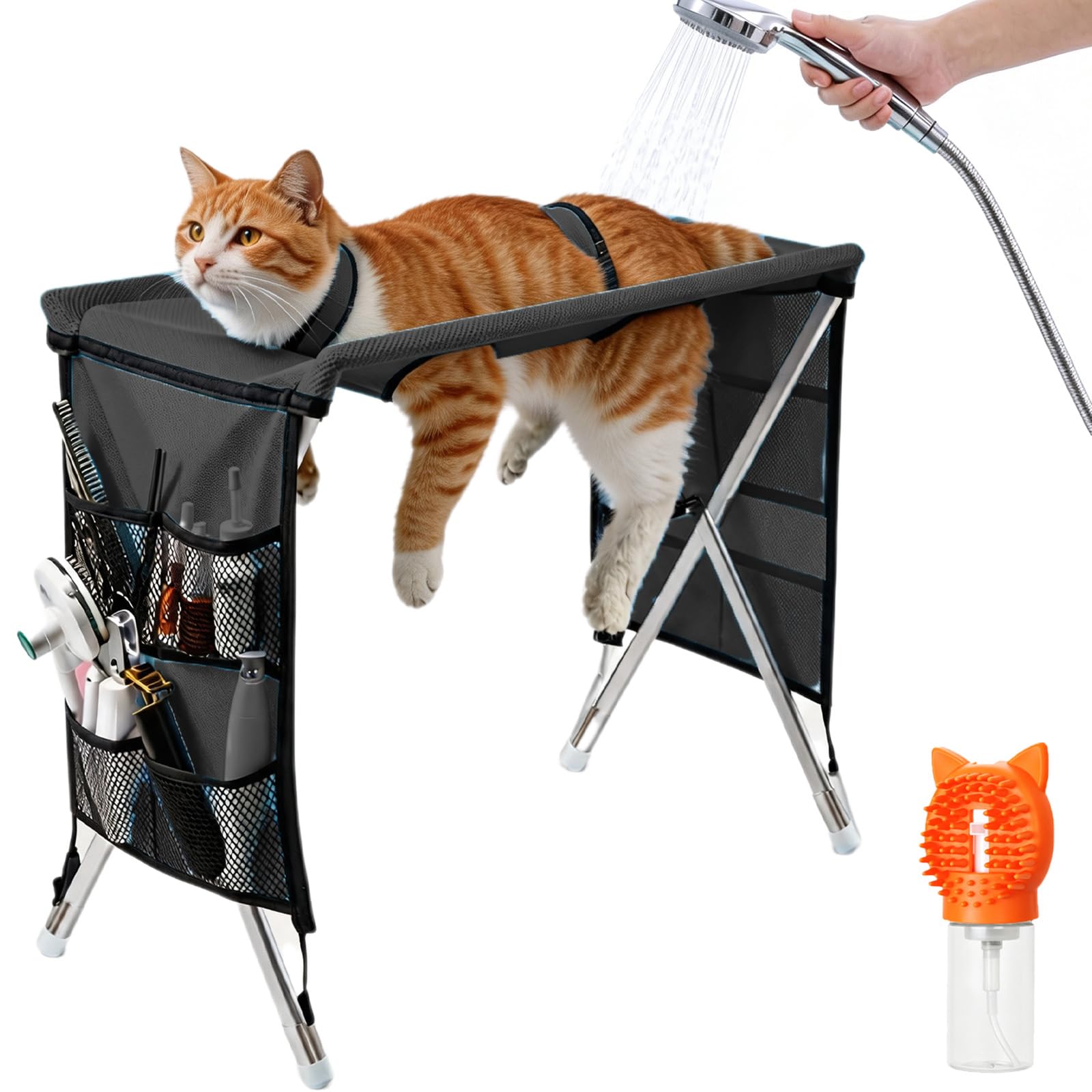 Snrtevu Dog Bath Hammock with Dual Support Straps, Quick-Dry (BLACK,Fixed)