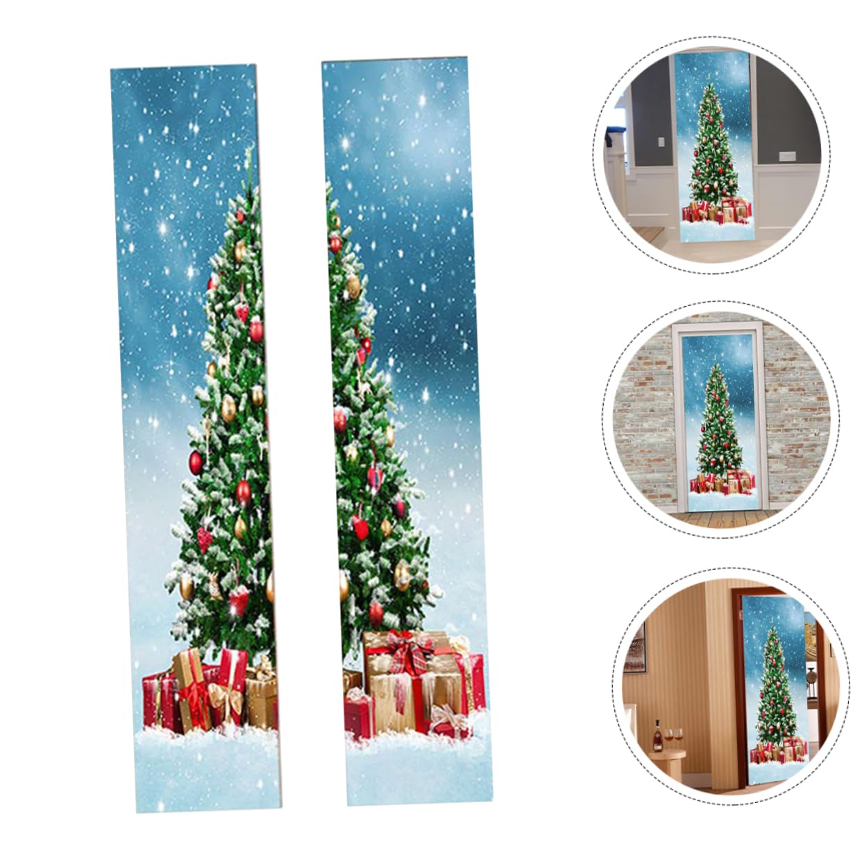 Cabilock 2 Juegos Pegatinas Para Puerta Bolas De Navidad Adornos Decoración Letreros Calcomanías Guirnaldas Calcomanías Para Despegar Y Pegar Cortina De Papá Noel Luces 2 hojas * 2