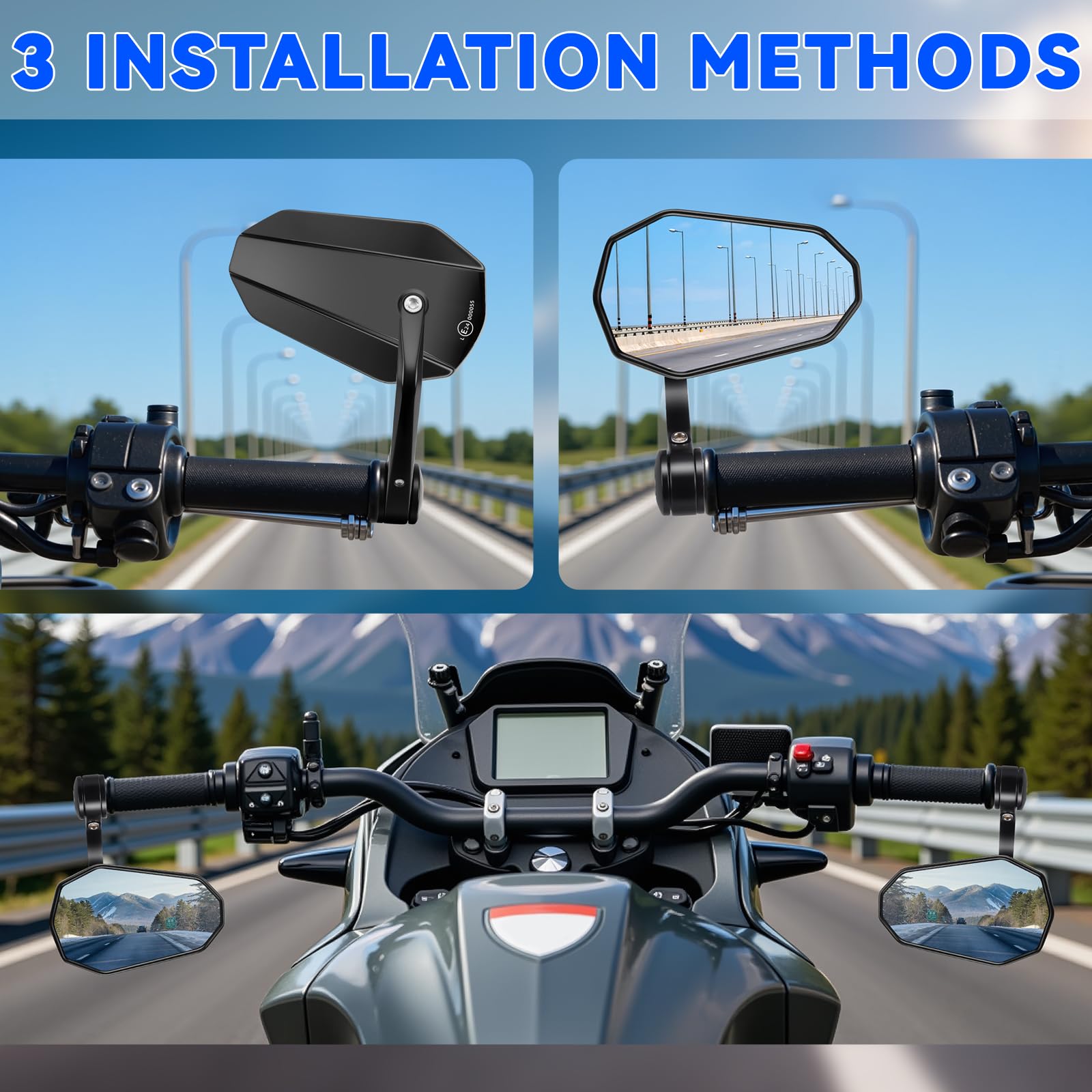 KAOLALI 2 piezas Espejos Retrovisores Moto, Espejos Moto Homologados, Retrovisores de Manillares, Retrovisores Moto Universal, para Motocicleta Scooter Bicicletas ATV