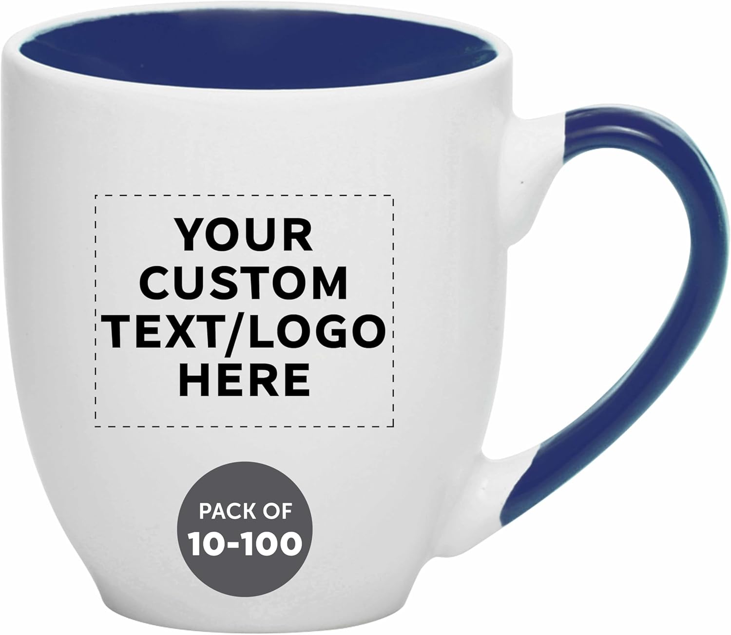 Custom Bistro Style Large Coffee Mugs 16 oz. Set of 10/50/100, Personalized Bulk Pack - Perfect for Coffee, Tea, Espresso, Hot Cocoa, Other Beverages - Black