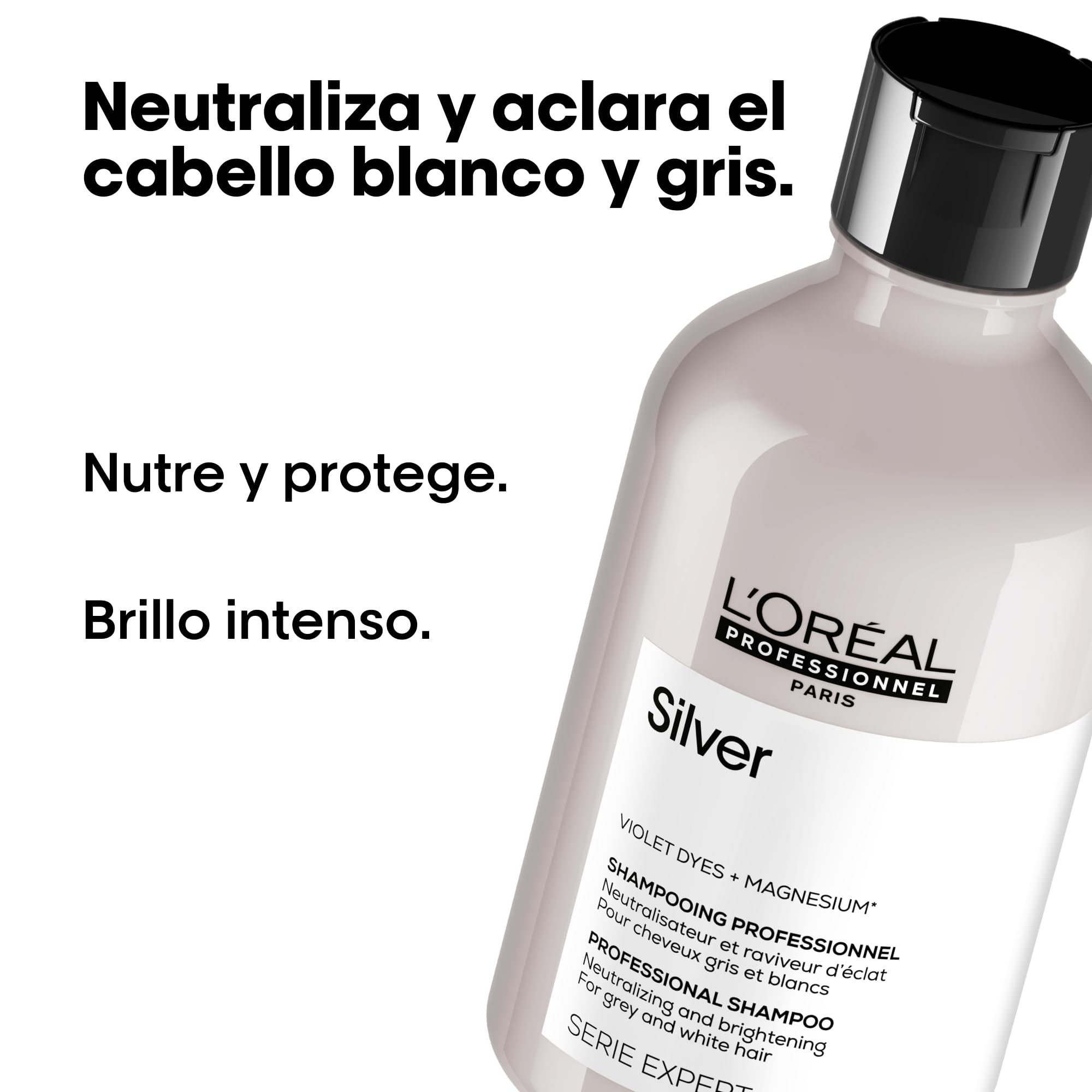 L’Oréal Professionnel | Champú Neutralizador para cabellos grises, blancos o rubios claros, Silver, SERIE EXPERT
