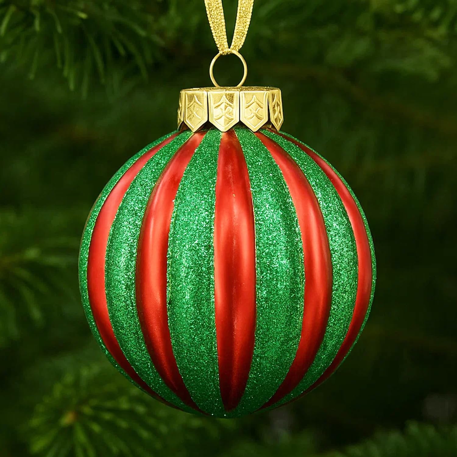 28pk Red and Green Christmas Ball Ornaments for Tree Decorations - Holiday Xmas Shatterproof Plastic Balls, Icicles and Snowflakes Ornament Set