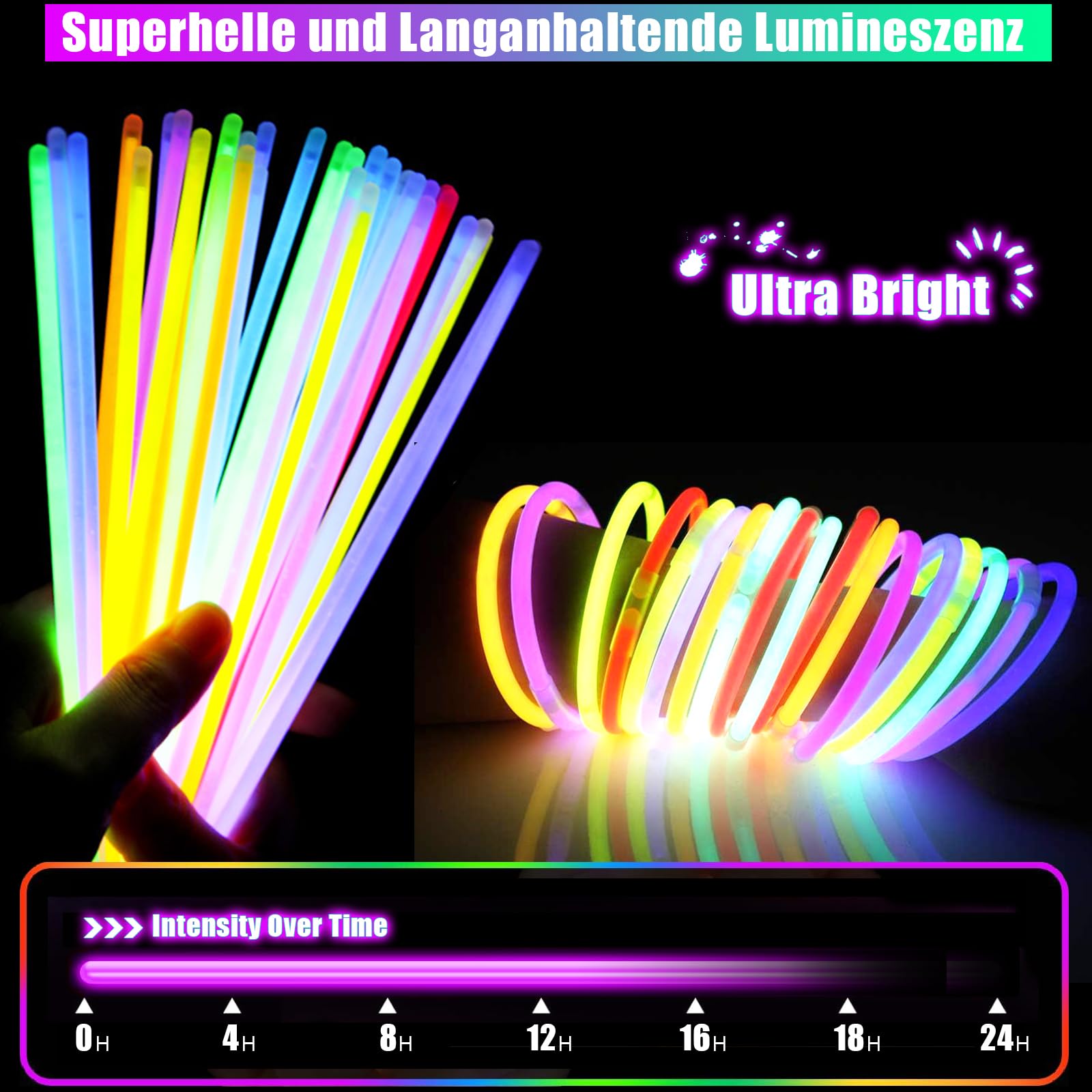 JUQG 317 Pièces Bâtonnets Lumineux pour Enfants, Bracelet Fluorescent Lumineux, Bracelet Fluo pour Carnaval avec Connecteurs, Pour Halloween, Noël, Anniversaires, Mariage, Fournitures de Fête Sombre