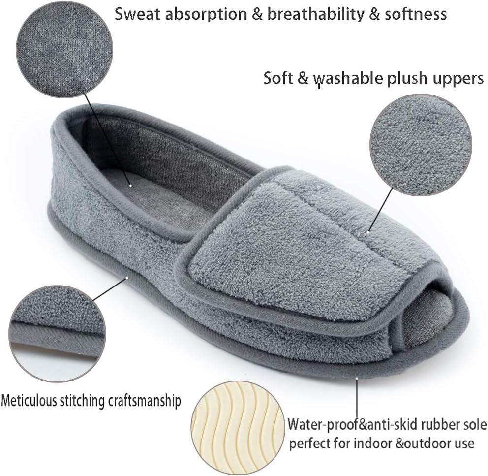 Git-up Women Diabetic Slippers/W Arthritis Edema Adjustable Closure Memory Foam House Shoes Open Toe Extra Wide - Image 4