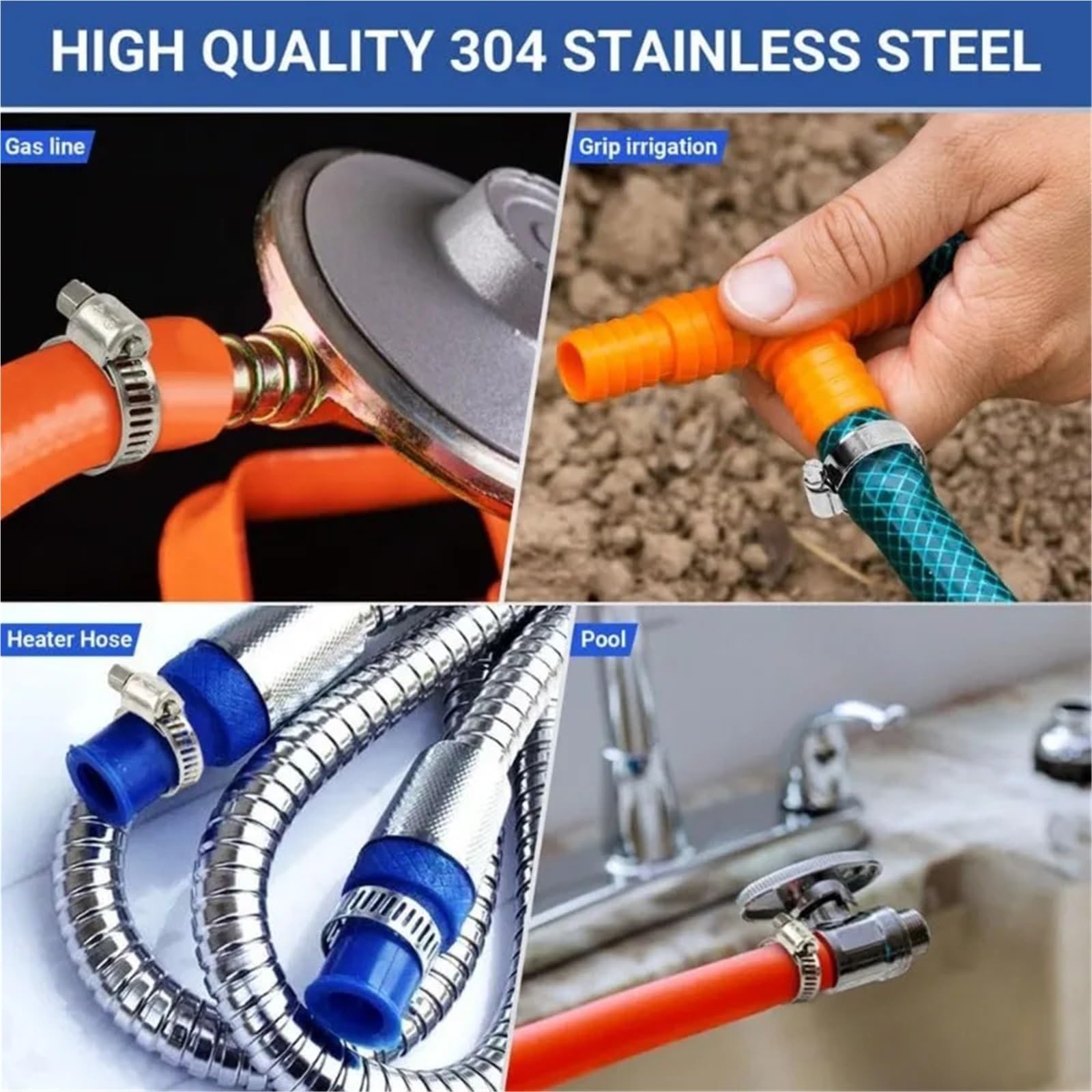 10 Stück verstellbare Schlauchschellen aus Edelstahl – Robustes Schlauchschellen-Set for Wasser-, Kraftstoff- und Silikonschläuche(78-101mm)