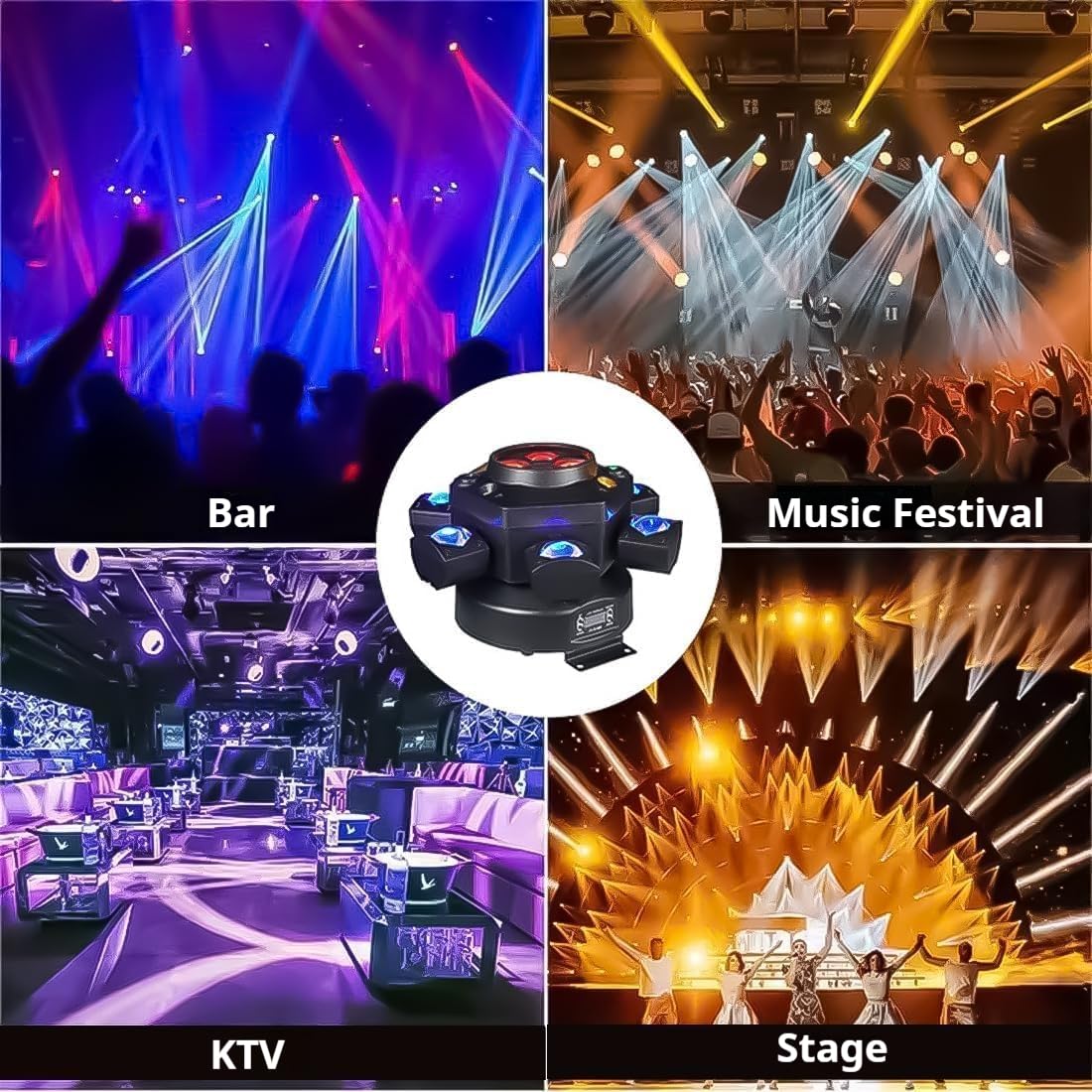 2026 Nouvelle lampe atmosphérique LED multi-faisceaux, lampe de scène rotative à 6 bras de 150W, 0-100% de dimmabilité, laser/stroboscopique, support de télécommande et activation par son pour DJ