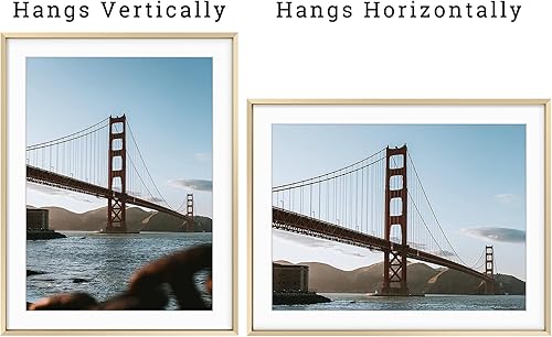 Vista 38 de Frametory - Colección de marcos de metal para fotos, marco de aluminio para fotos con alfombrilla de color marfil y cristal real Dorado