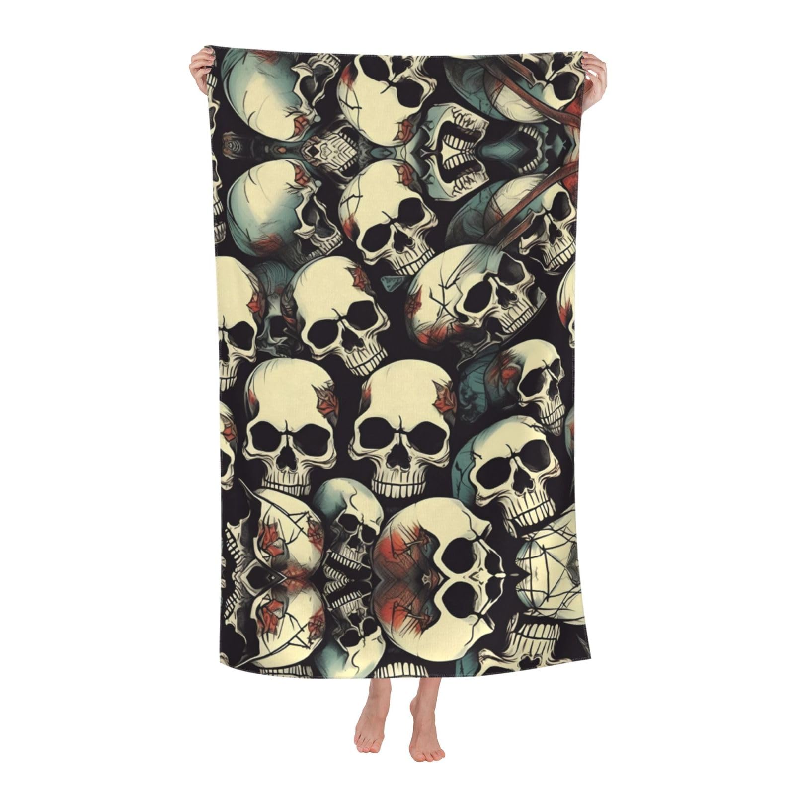 Oazcvbnn Women's White Skull Skeleton Print Adult Beach Towel Summer Travel Pool Vacation Swimming Fitness Outdoor Adventures