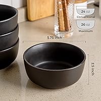 Vista 2 de AmorArc Juego de 4 Tazones de Cereal de Gres, Juego de Tazones para Sopa de 26oz para Cereal Sopa Aperitivos, Tazones de Cocina Modernos para Negro