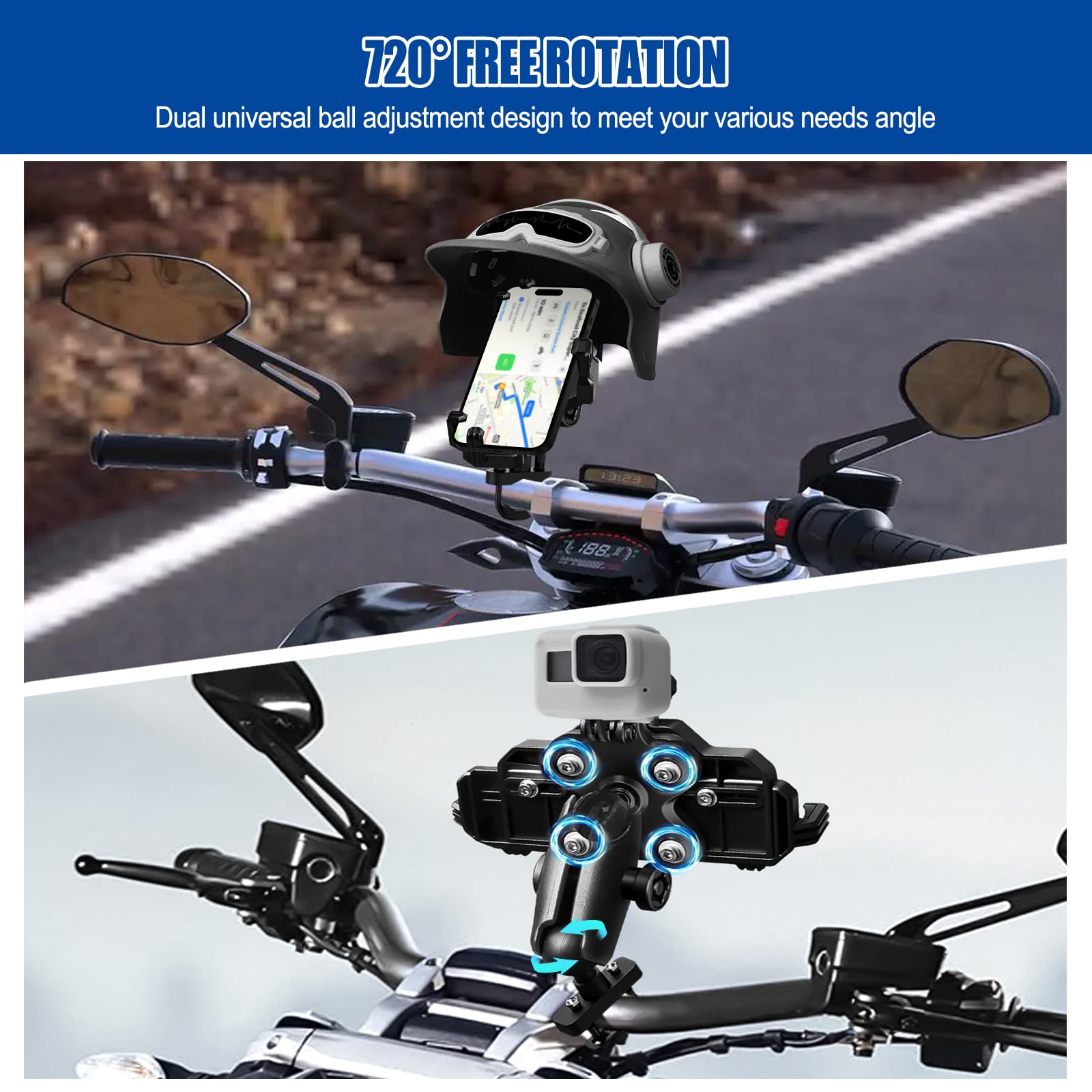 Supporto per telefono da moto con smorzatore di vibrazioni e blocco sicuro ad alta velocità, supporto antifurto per telefono per moto, bici, bicicletta, adatto per telefoni da 4,8 a 7,2 cm