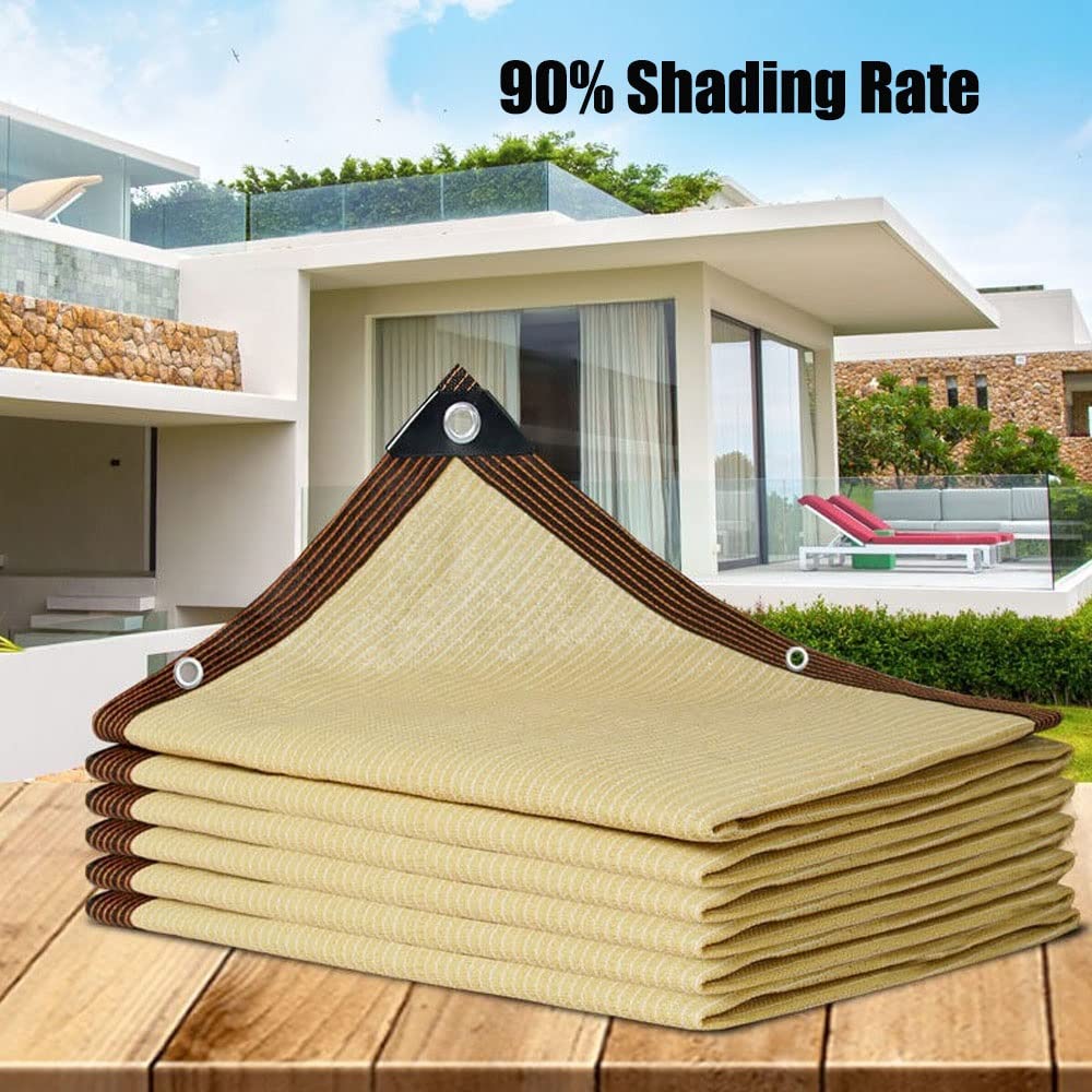 Red De Sombra 90% PañO De Sombra De ProteccióN Solar-Beige Malla Sombreo 1x2m 2x3m 3x4m 3x5m 4x5m con ojales, para Patio, Jardín, Invernadero, Camping toldo Vela de Sombra ( Color : Beige , Size : 5mx