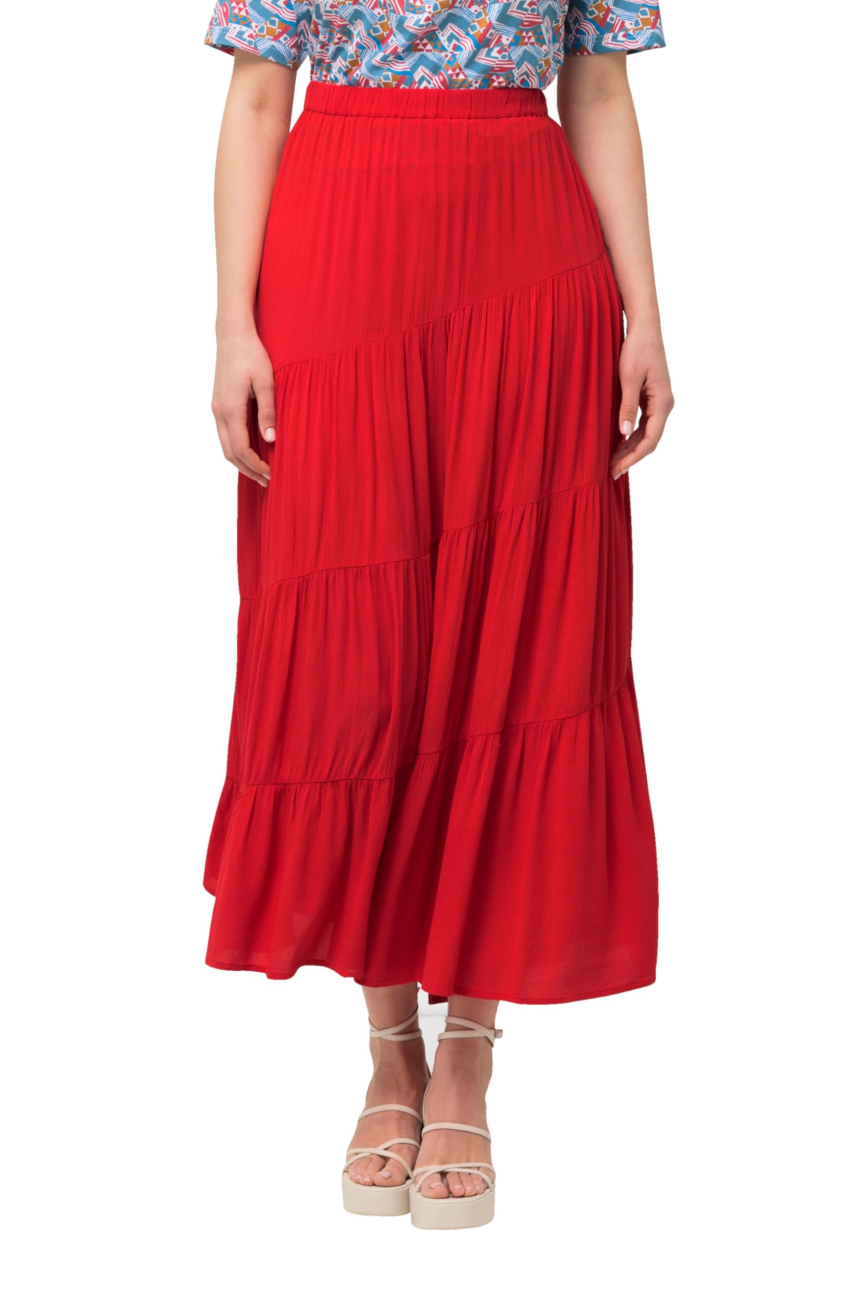 Ulla Popken Damen große Größen Übergrößen Plus Size Maxirock, diagonale Nähte, A-Linie, Elastikbund 829887