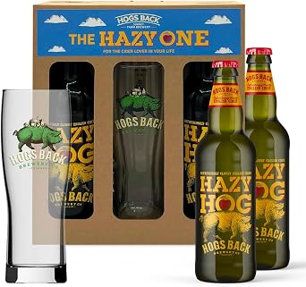 HOGS BACK BREWERY Bottle Cider Gift Set with Glass | Hazy Hog Cider | 5% | 2 x 500ml bottles and 1 pint glass |