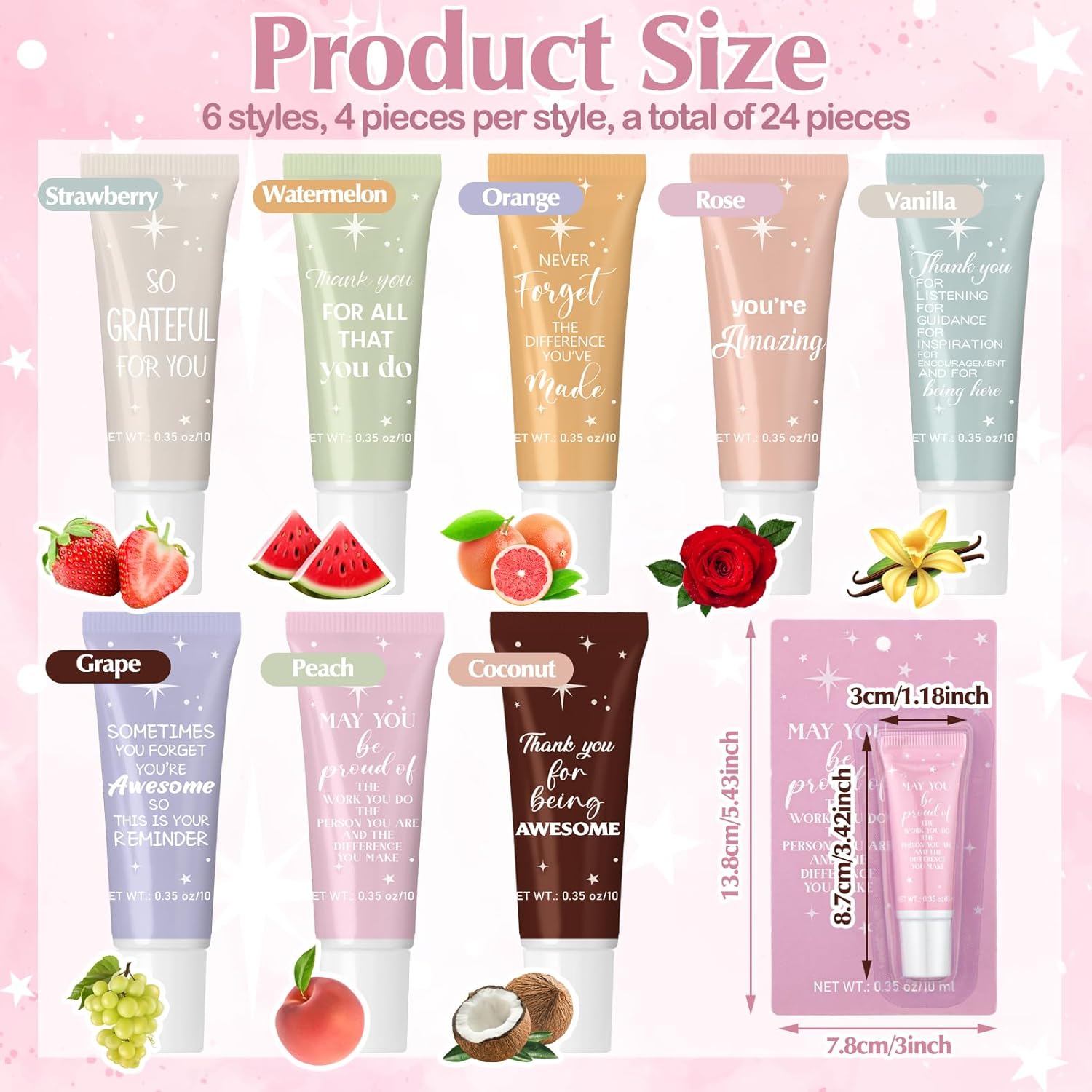 24 Pcs Appreciation Gifts Lip Balm Bulk Moisturizing Balm for Dry Cracked lips Team Thank You Gift Volunteer Appreciation Party Favor for Women Teacher Employee Coworkers Nurse Girls Friend