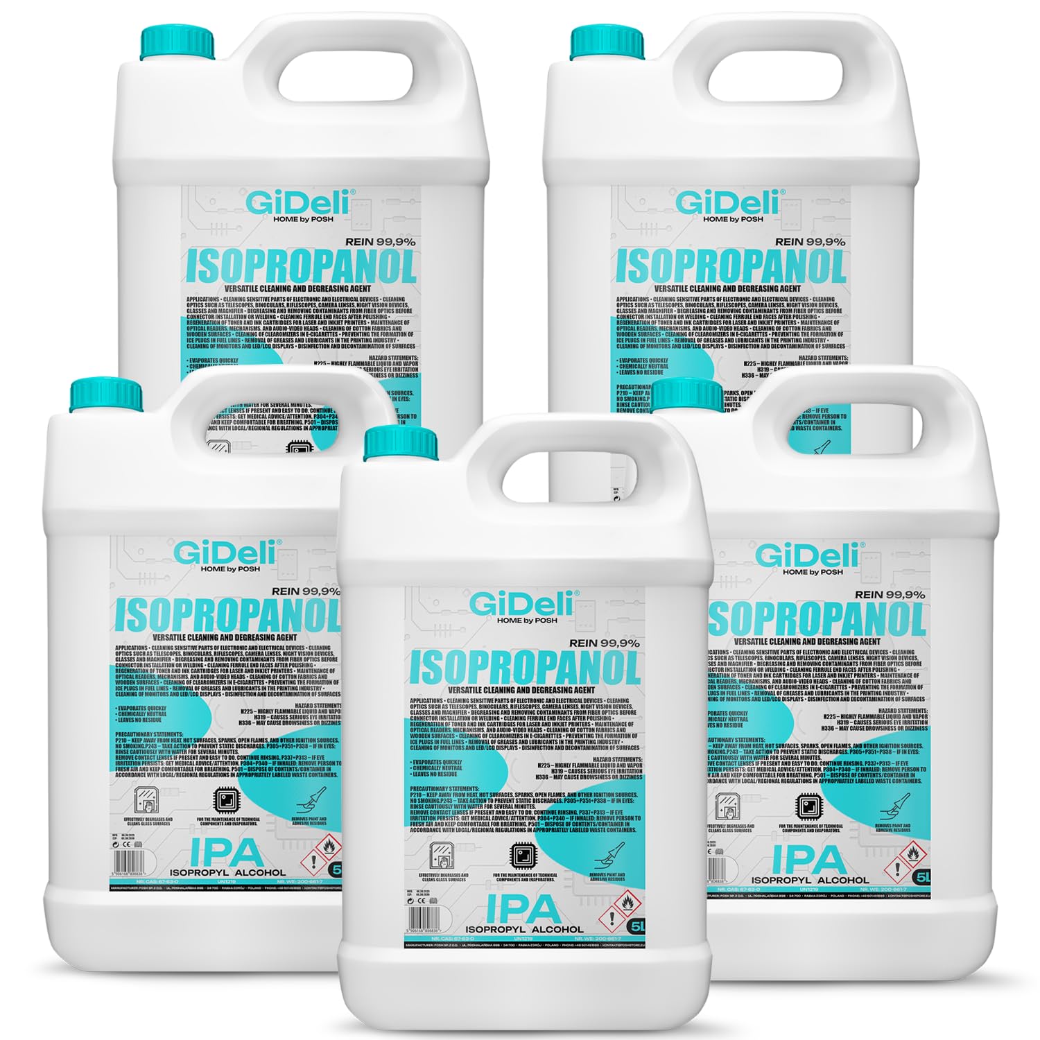 GiDeli Isopropanolo 99,9% 25 litri di alcool isopropilico ad alta percentuale di alcool per pulizia di componenti elettronici, lenti e schermi, pulizia di resine con stampa 3D