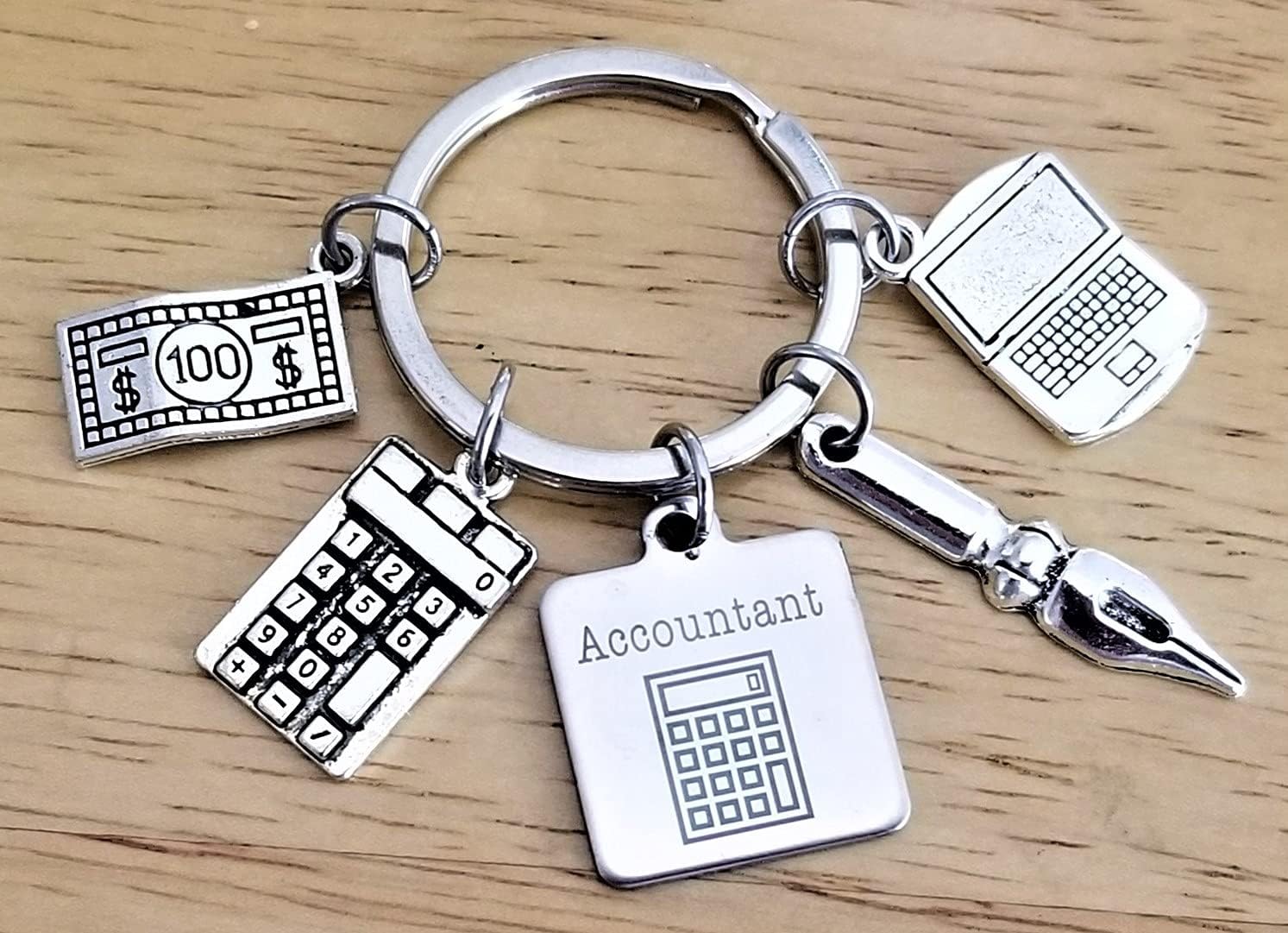 Kit Kiss Accountant Keychain CPA Certified Public Gift Auditor Accounting Auditing Bookkeeping Calculator Computer Charm Graduation Silver Diameter of Key Ring : 1.2 inches (3 cm) image 3