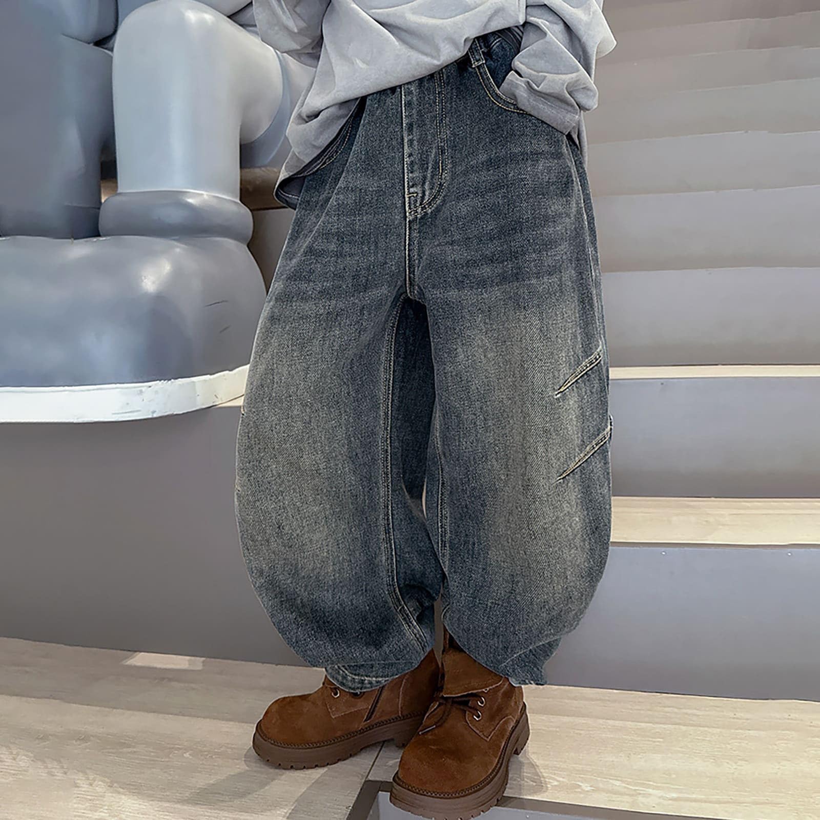 Pantalones Vaqueros de Niño, Pantalones Vaqueros Cómodos Elásticos Mezclilla Informal Holgado Escolar Diario Otoño Invierno
