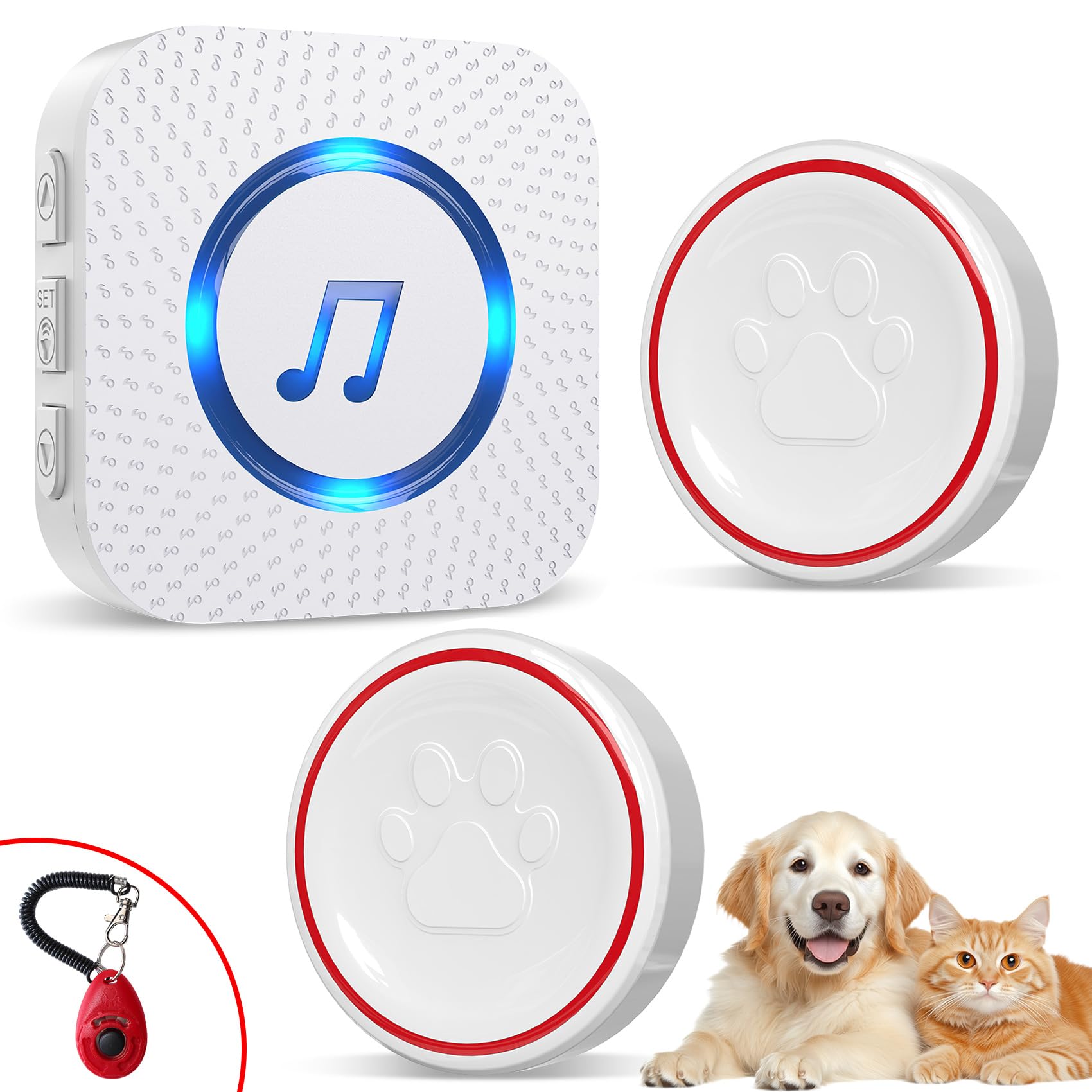 ChunHee Wireless Campanello per Cani Cane/Campanellino Animali Domestici/Funzionamento a 500 Piedi con IP55 Pulsante a Sfioramento Impermeabile 52Melodie 5Livelli di Volume Flash LED