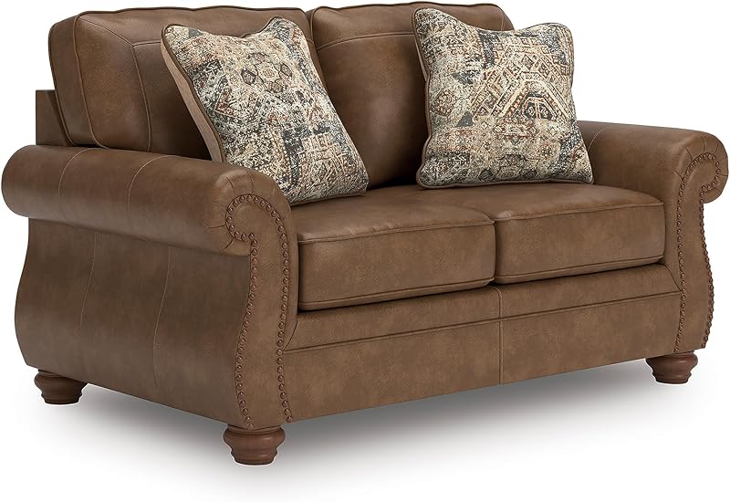 Signature Design by Ashley Loveseat Sofa, Earth Brown Faux Leather