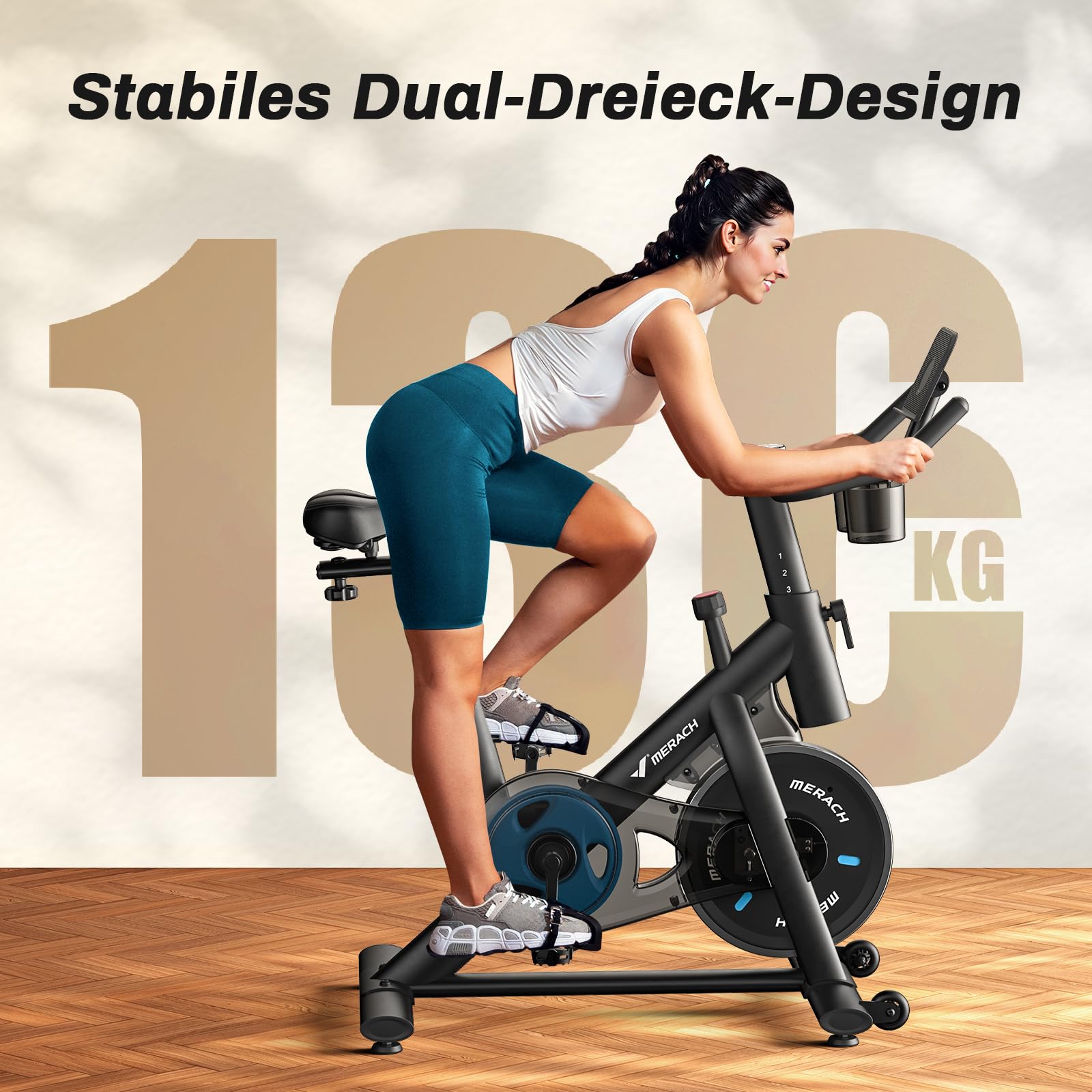 MERACH Heimtrainer Fahrrad mit Verstellbarem Widerstand, Leises Hometrainer Fahrrad mit Verbessertem LED-Monitor, Tablet-Halter, Indoor Cycling Bike für Kardiotraining zu Hause, Eigener App, Bis 136KG