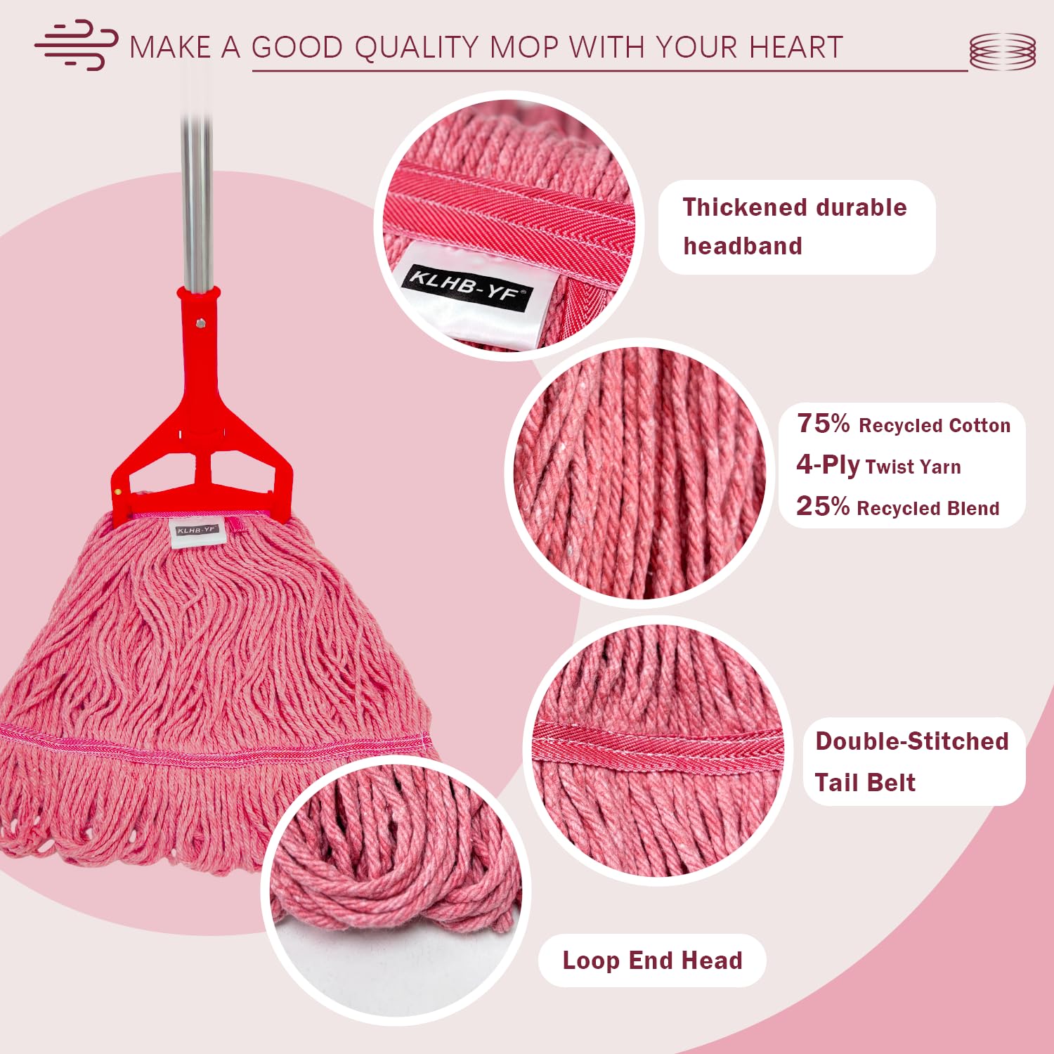 Ensemble de balai commercial, manche en acier avec 2 têtes de serpillère, tête de balai en microfibre, convient à tous les types de sols (rouge)