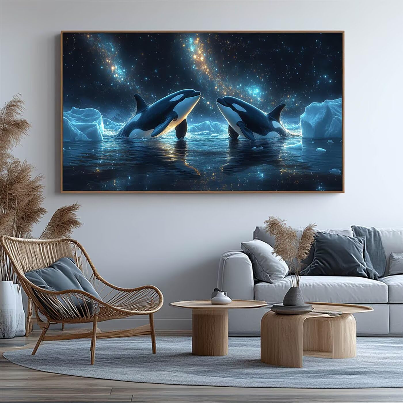 Killer Whales diamentowe zestawy artystyczne dla dorosłych zima malarstwo diamentowe, kryształowa sztuka haft krzyżykowy zestaw do haftowania 61 x 112 cm DIY malowanie według numerów z kolorowymi